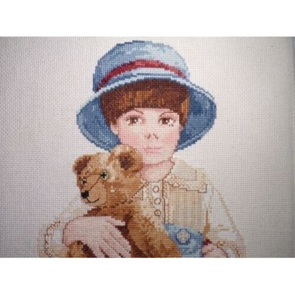 Jan Hagara "Jimmy" Little Boy Cross Stitch Completed Finished Teddy Bear Top - Picture 3 of 4